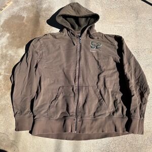 Angelo Litrico Full Zip Hoodie Mens 3XL Brown Good 52 Patch Fleece Lined Cotton